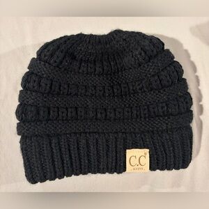 CC Kids Black Knit Ponytail Beanie